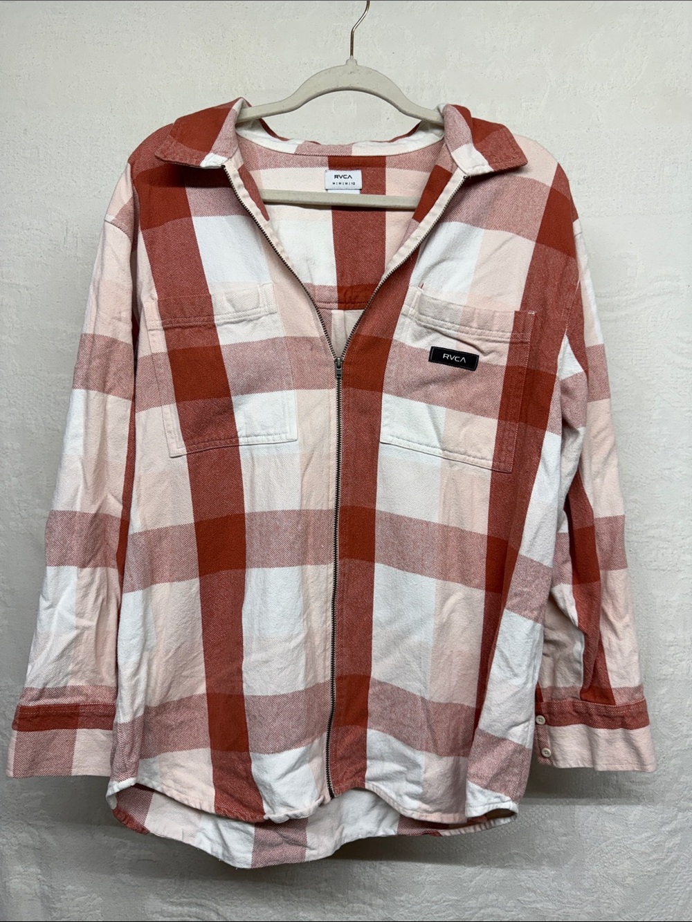 RVCA Red and White Plaid Zip-Up Shirt Jacket
